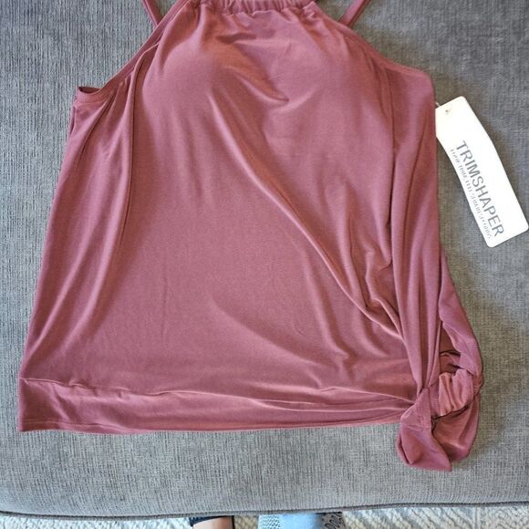 TrimShaper Women's High Neck Handkerchief-hem Tankini Side Tie Swim Top size 14 - Picture 3 of 13